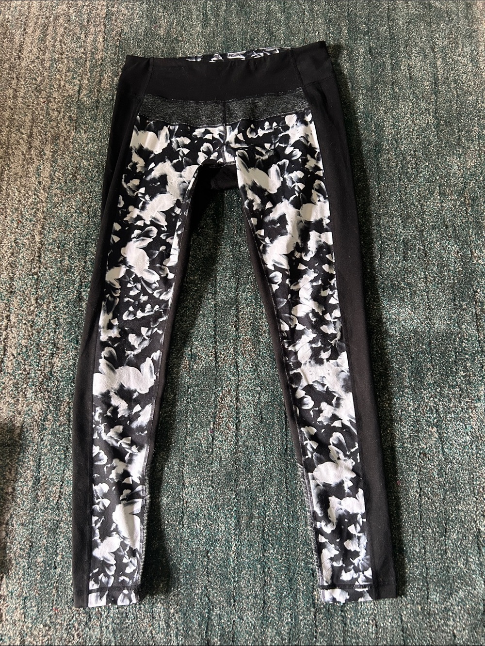 Zella Black Leggings with White Floral Waistband